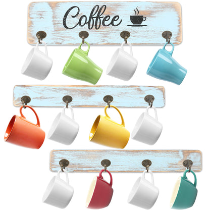 LotFancy Coffee Mug Holder, Rustic Mug Rack Wall Mounted, 4 Coffee Cup Hangers for Kitchen Organizer