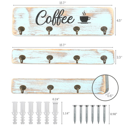 LotFancy Coffee Mug Holder, Rustic Mug Rack Wall Mounted, 4 Coffee Cup Hangers for Kitchen Organizer