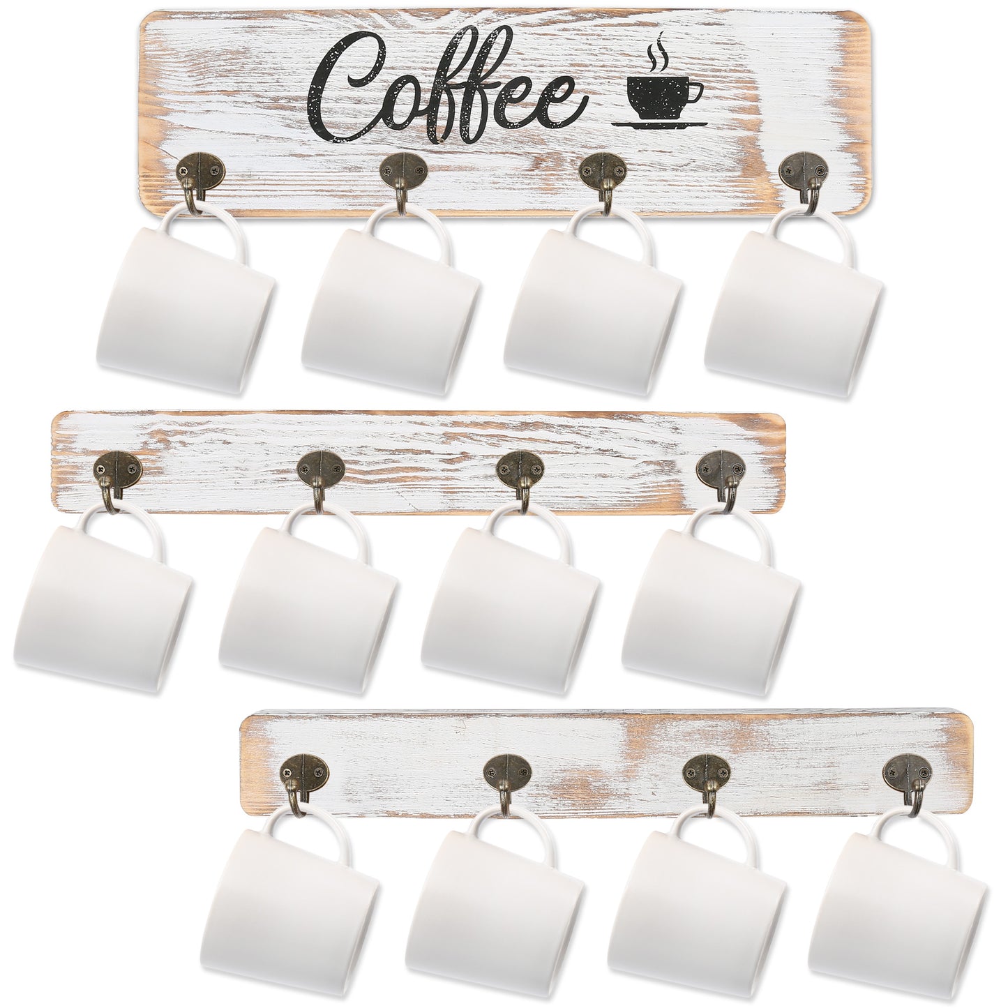 LotFancy Coffee Mug Holder, Rustic Mug Rack Wall Mounted, 4 Coffee Cup Hangers for Kitchen Organizer