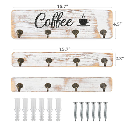 LotFancy Coffee Mug Holder, Rustic Mug Rack Wall Mounted, 4 Coffee Cup Hangers for Kitchen Organizer