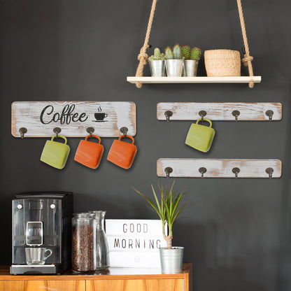 LotFancy Coffee Mug Holder, Rustic Mug Rack Wall Mounted, 4 Coffee Cup Hangers for Kitchen Organizer