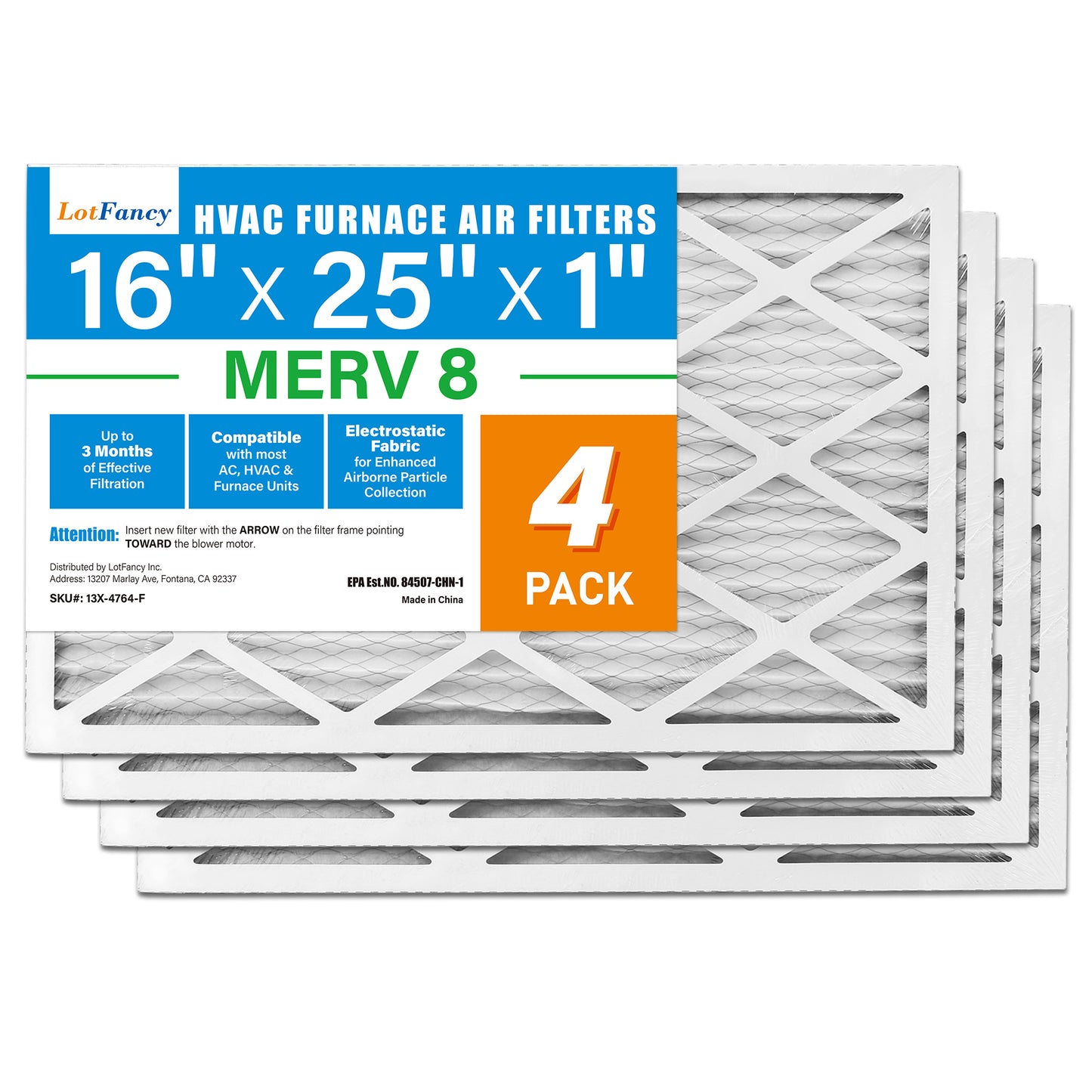 LotFancy 16x25x1 Air Filters, 4 Pack, MERV 8 Pleated HVAC AC Furnace Filters
