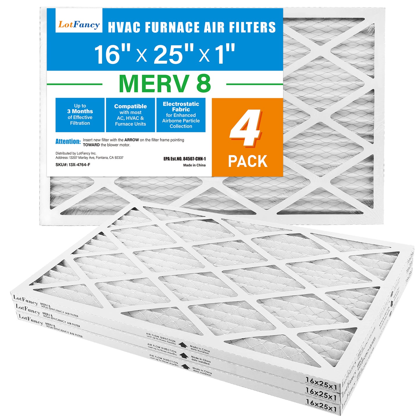 LotFancy 16x25x1 Air Filters, 4 Pack, MERV 8 Pleated HVAC AC Furnace Filters