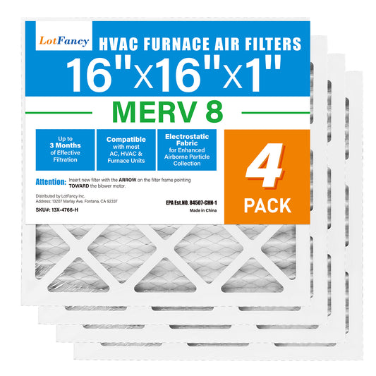 LotFancy 16x16x1 Air Filters, 4 Pack, MERV 8 Pleated HVAC AC Furnace Filters