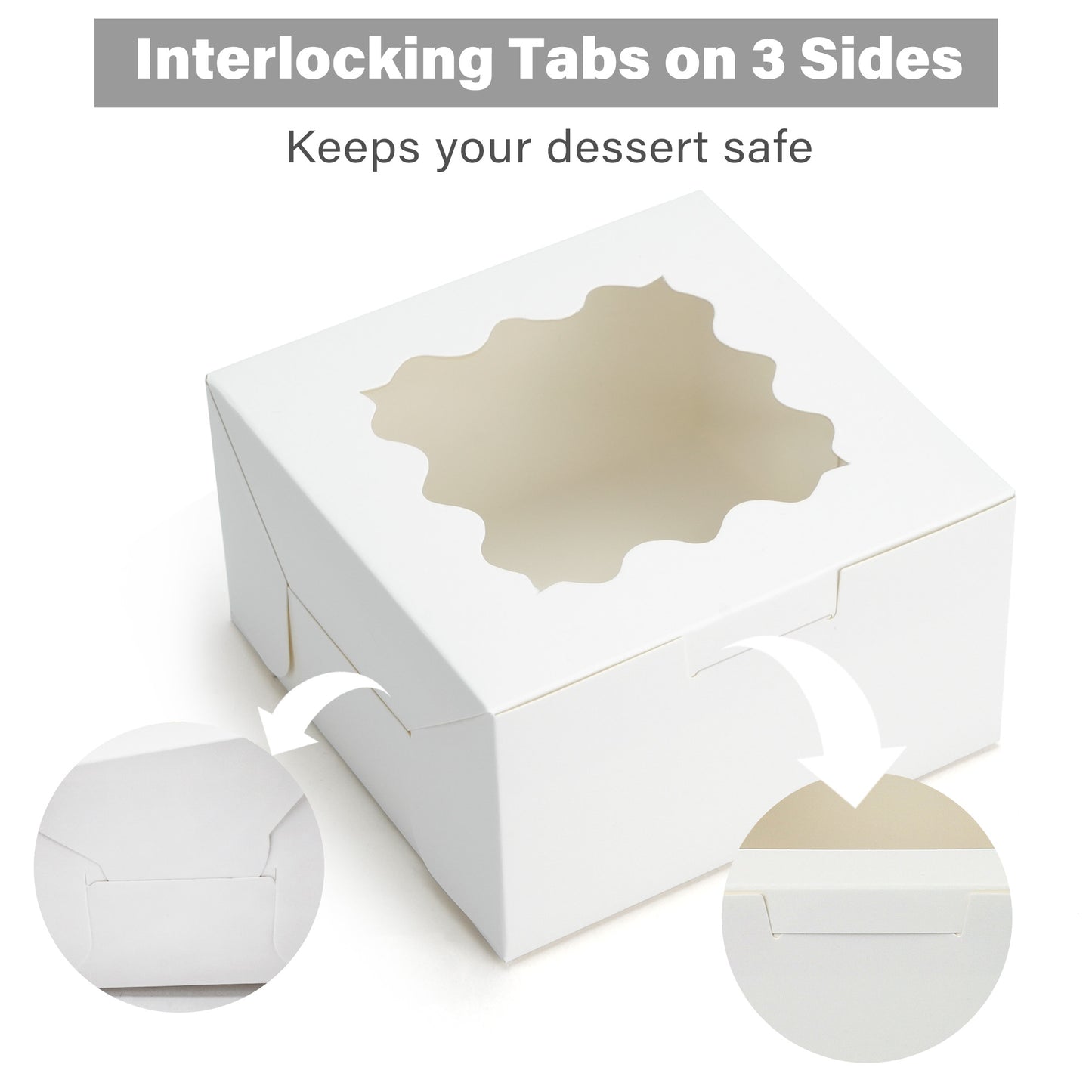 LotFancy 60 Pcs White Cookie Boxes with Window, 4x4x2.5 in Bakery Boxes, Mini Cake Boxes for Dessert