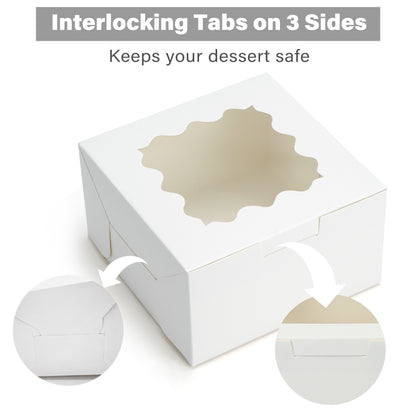 LotFancy 60 Pcs White Cookie Boxes with Window, 4x4x2.5 in Bakery Boxes, Mini Cake Boxes for Dessert