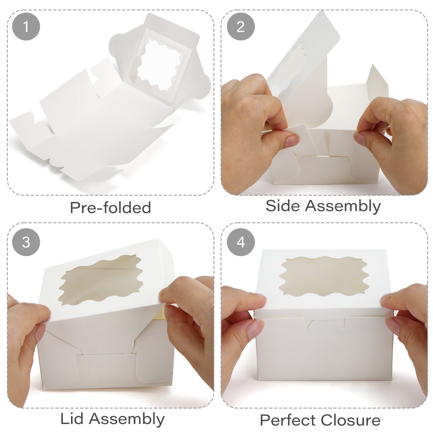 LotFancy 60 Pcs White Cookie Boxes with Window, 4x4x2.5 in Bakery Boxes, Mini Cake Boxes for Dessert