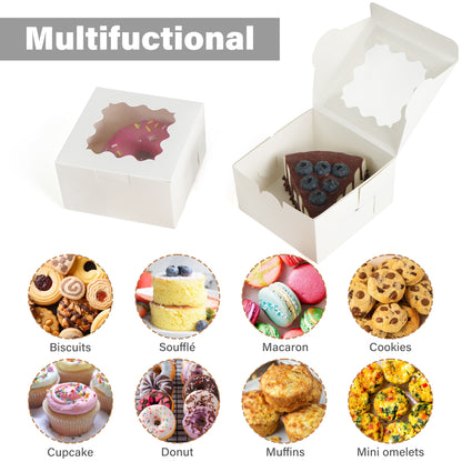 LotFancy 60 Pcs White Cookie Boxes with Window, 4x4x2.5 in Bakery Boxes, Mini Cake Boxes for Dessert