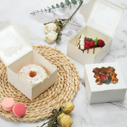 LotFancy 60 Pcs White Cookie Boxes with Window, 4x4x2.5 in Bakery Boxes, Mini Cake Boxes for Dessert