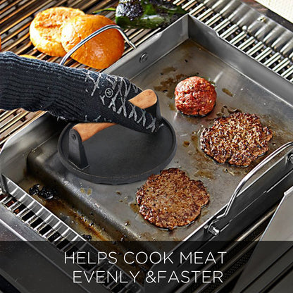 LotFancy Burger Press, 7" Heavy-Duty Cast Iron Burger Smasher for Griddle, Bbq, Cookouts, Round