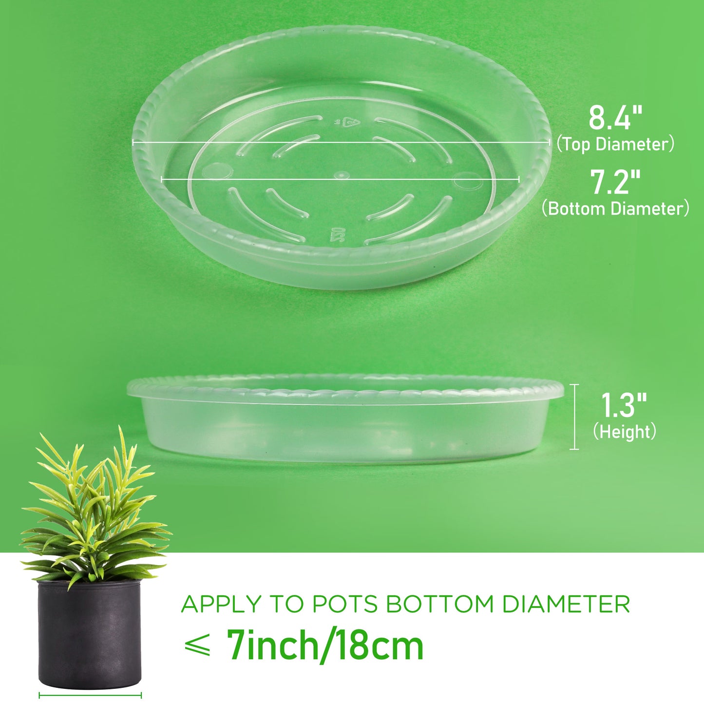 LotFancy Plant Saucer, Clear Plastic Plant Trays for Pots, Thickness Durable Flower Pot Base, Plant Plate to Catch Water for Indoors Outdoors