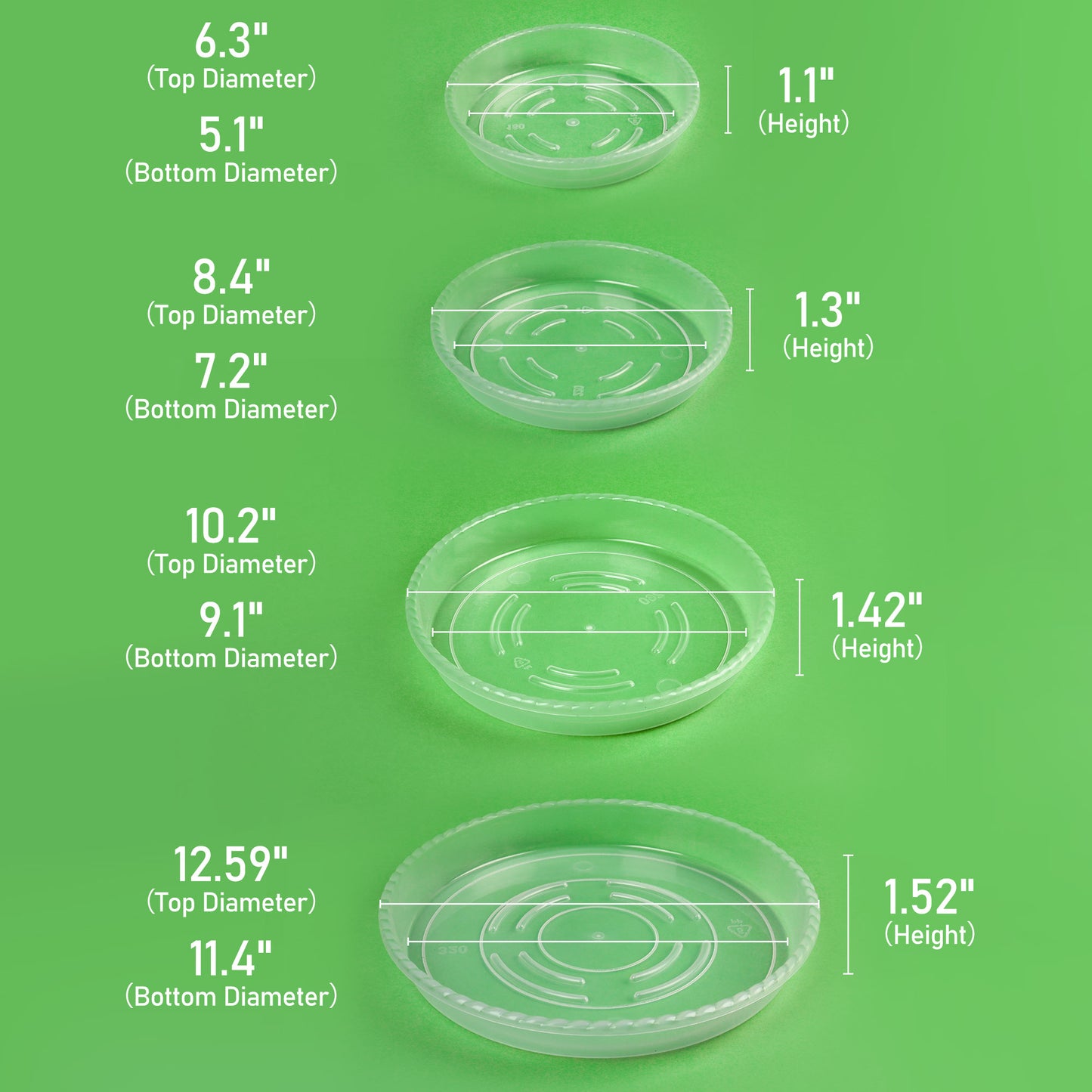 LotFancy Plant Saucer, Clear Plastic Plant Trays for Pots, Thickness Durable Flower Pot Base, Plant Plate to Catch Water for Indoors Outdoors