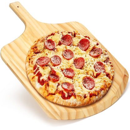 LotFancy Pizza Peel 12 inch, Wood Pizza Spatula Paddle, Pizza Board with Handle, 17x 12 in,Brown