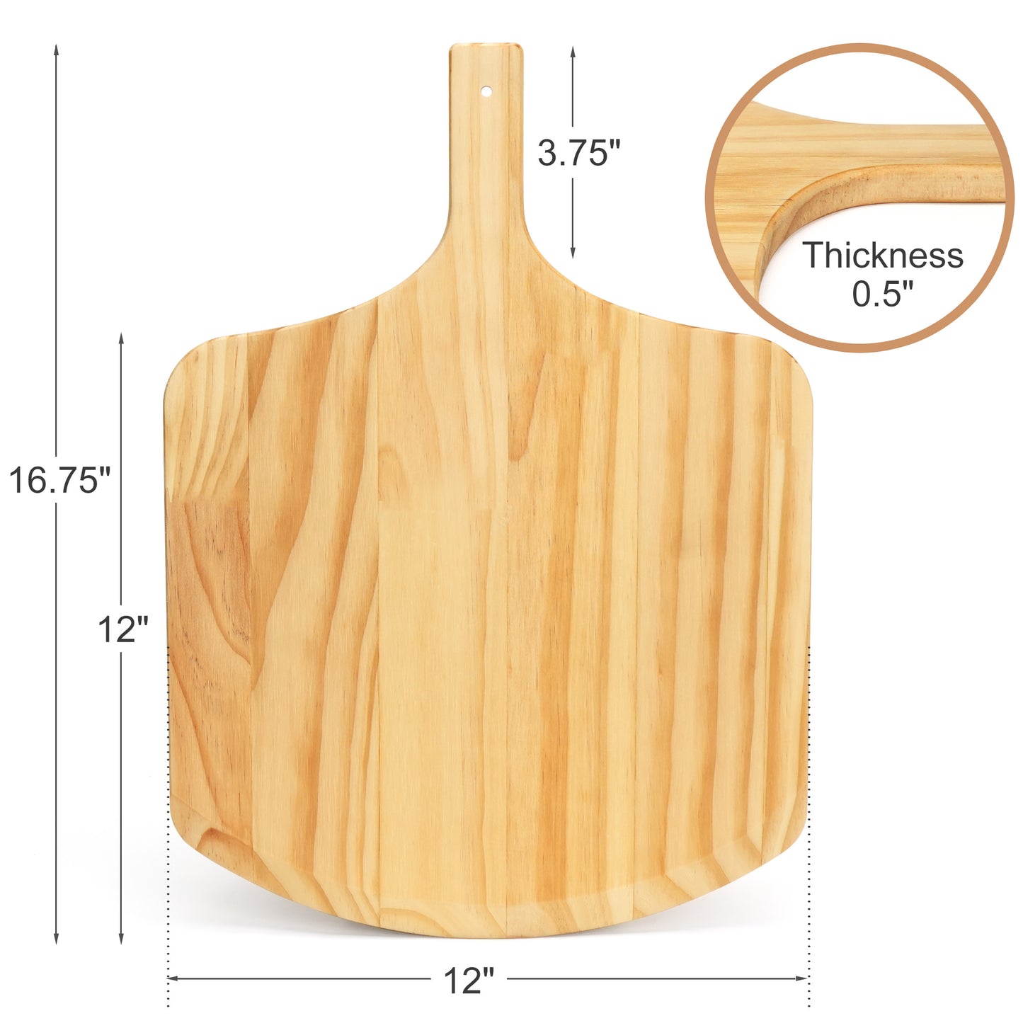 LotFancy Pizza Peel 12 inch, Wood Pizza Spatula Paddle, Pizza Board with Handle, 17x 12 in,Brown