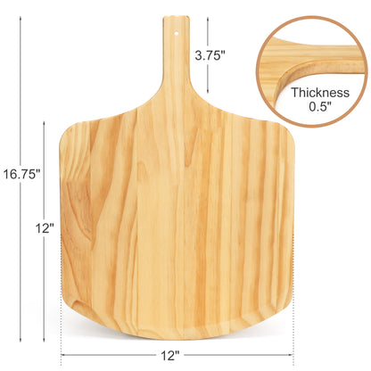 LotFancy Pizza Peel 12 inch, Wood Pizza Spatula Paddle, Pizza Board with Handle, 17x 12 in,Brown