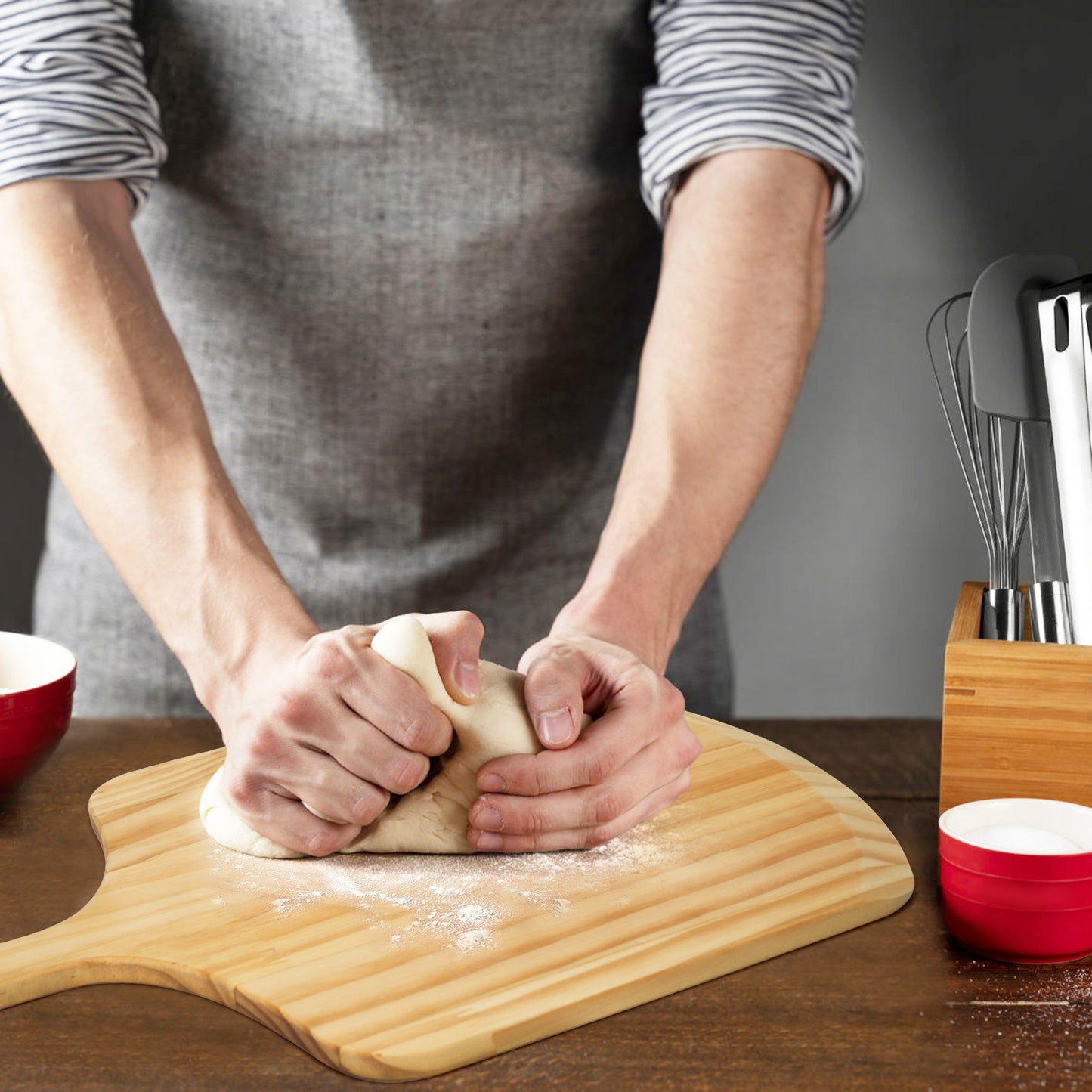 LotFancy Pizza Peel 12 inch, Wood Pizza Spatula Paddle, Pizza Board with Handle, 17x 12 in,Brown