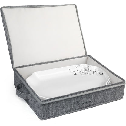 LotFancy Platter Storage Case, China Storage Container, 17x13x3.5 in, Gray WMT