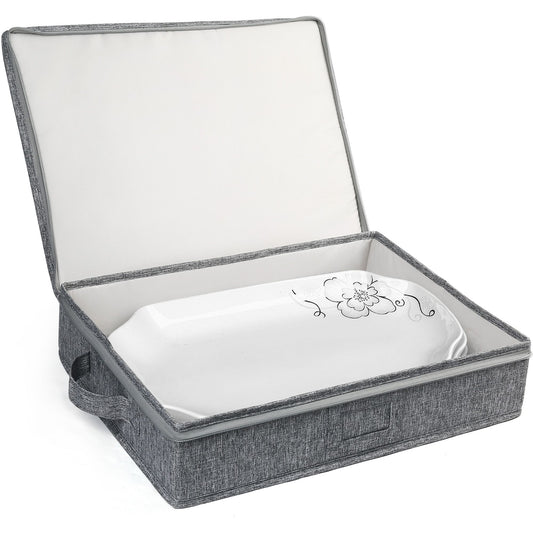 LotFancy Platter Storage Case, China Storage Container, 17x13x3.5 in, Gray WMT