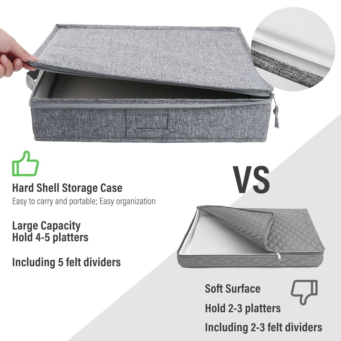 LotFancy Platter Storage Case, China Storage Container, 17x13x3.5 in, Gray WMT