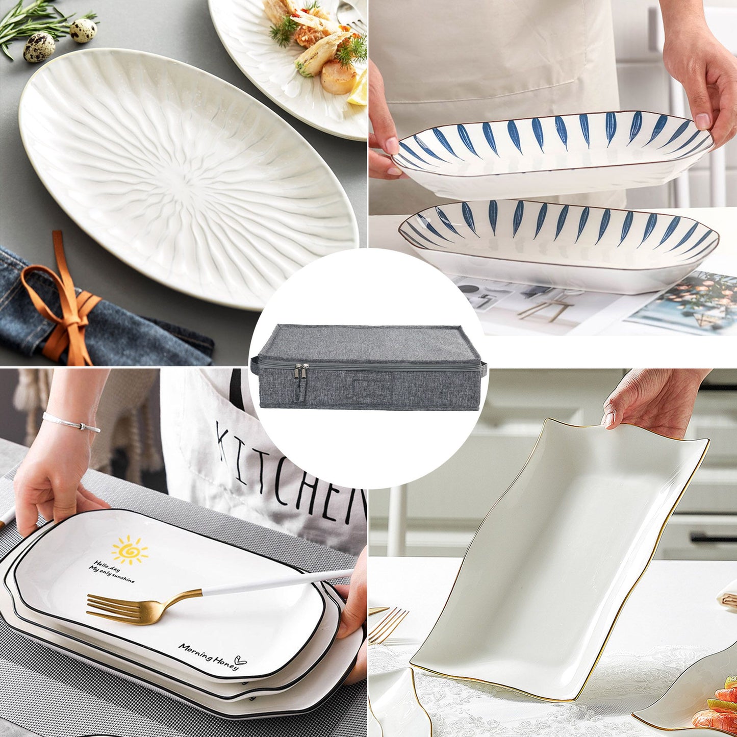 LotFancy Platter Storage Case, China Storage Container, 17x13x3.5 in, Gray WMT