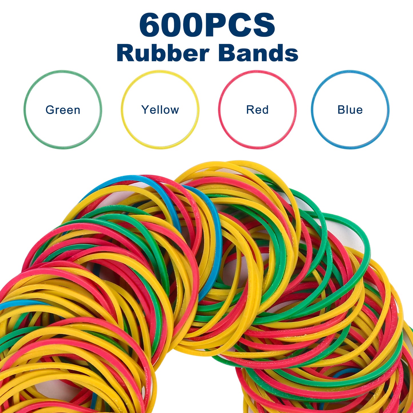LotFancy 600Pcs Colored Rubber Bands for Office Supplies, Tie Dye, Size 16 (2 1/2" x 1/16")