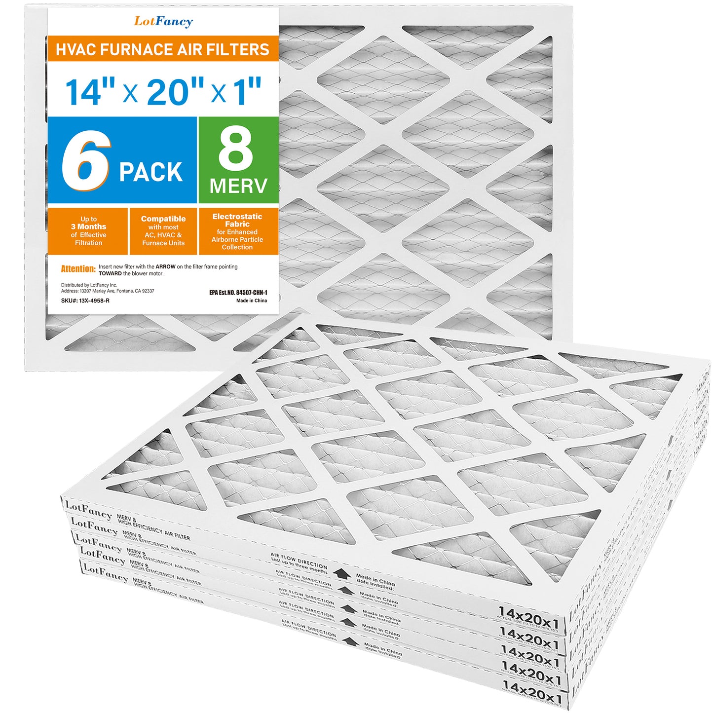 LotFancy 14x20x1 Air Filters, 6 Pack, MERV 8 Pleated HVAC AC Furnace Filters