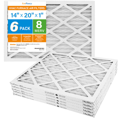 LotFancy 14x20x1 Air Filters, 6 Pack, MERV 8 Pleated HVAC AC Furnace Filters