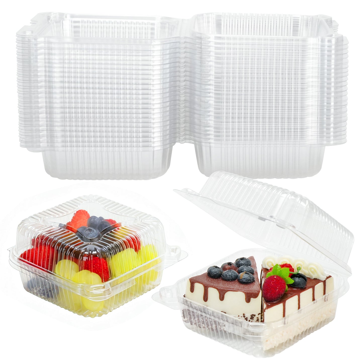 LotFancy Clear Plastic Take Out Containers with Lids, Thick Treat Boxes, 50 Count, 6.1 x 5.5 x 3in