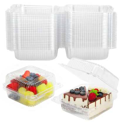 LotFancy Clear Plastic Take Out Containers with Lids, Thick Treat Boxes, 50 Count, 6.1 x 5.5 x 3in