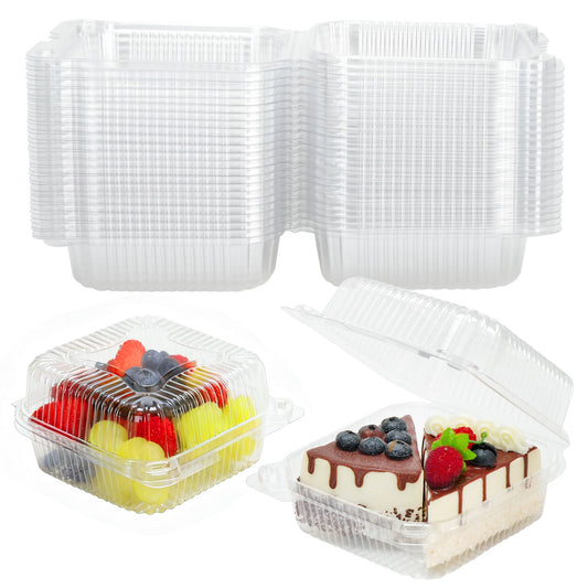 LotFancy Clear Plastic Take Out Containers with Lids, Thick Treat Boxes, 50 Count, 6.1 x 5.5 x 3in