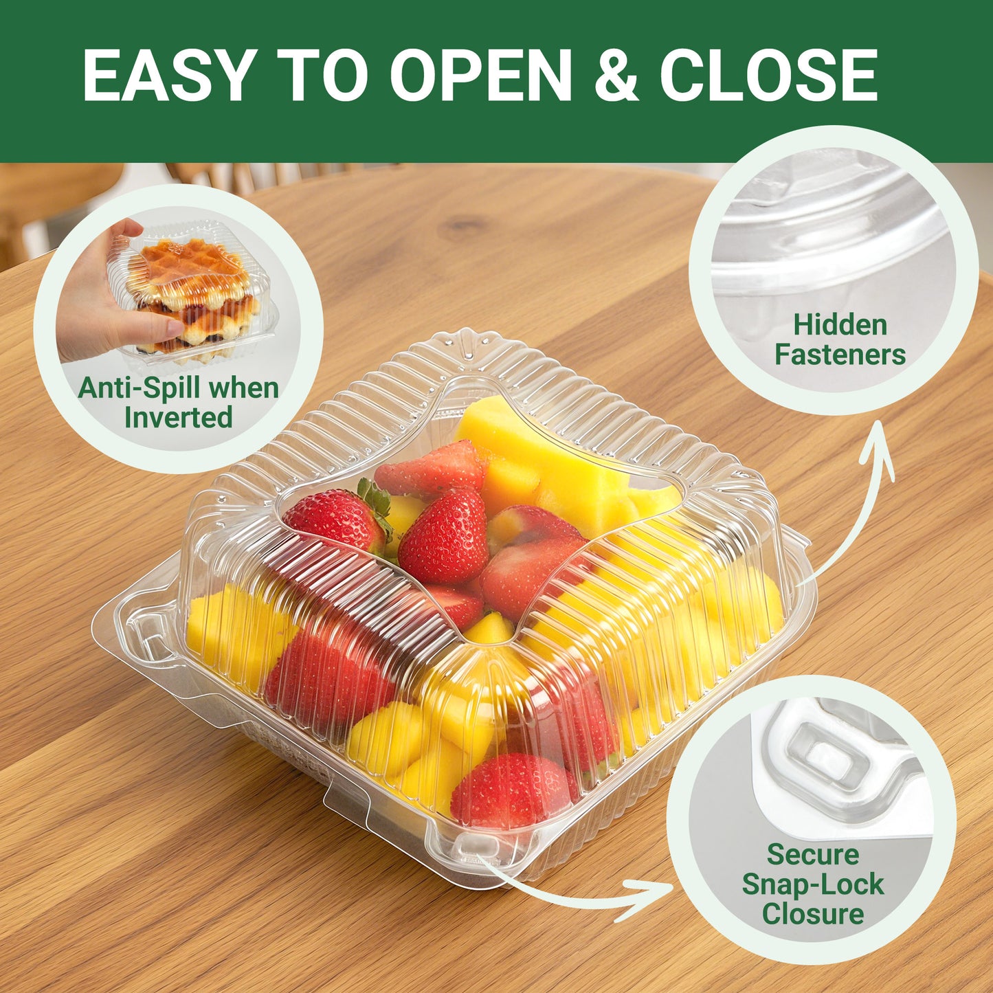 LotFancy Clear Plastic Take Out Containers with Lids, Thick Treat Boxes, 50 Count, 6.1 x 5.5 x 3in