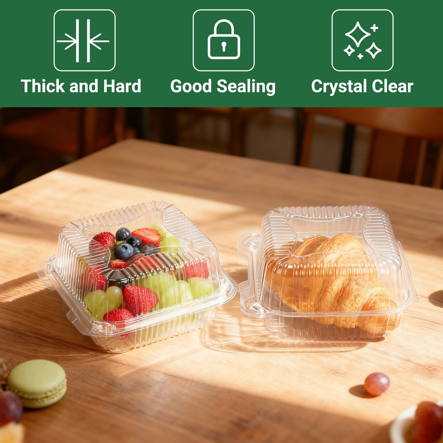 LotFancy Clear Plastic Take Out Containers with Lids, Thick Treat Boxes, 50 Count, 6.1 x 5.5 x 3in