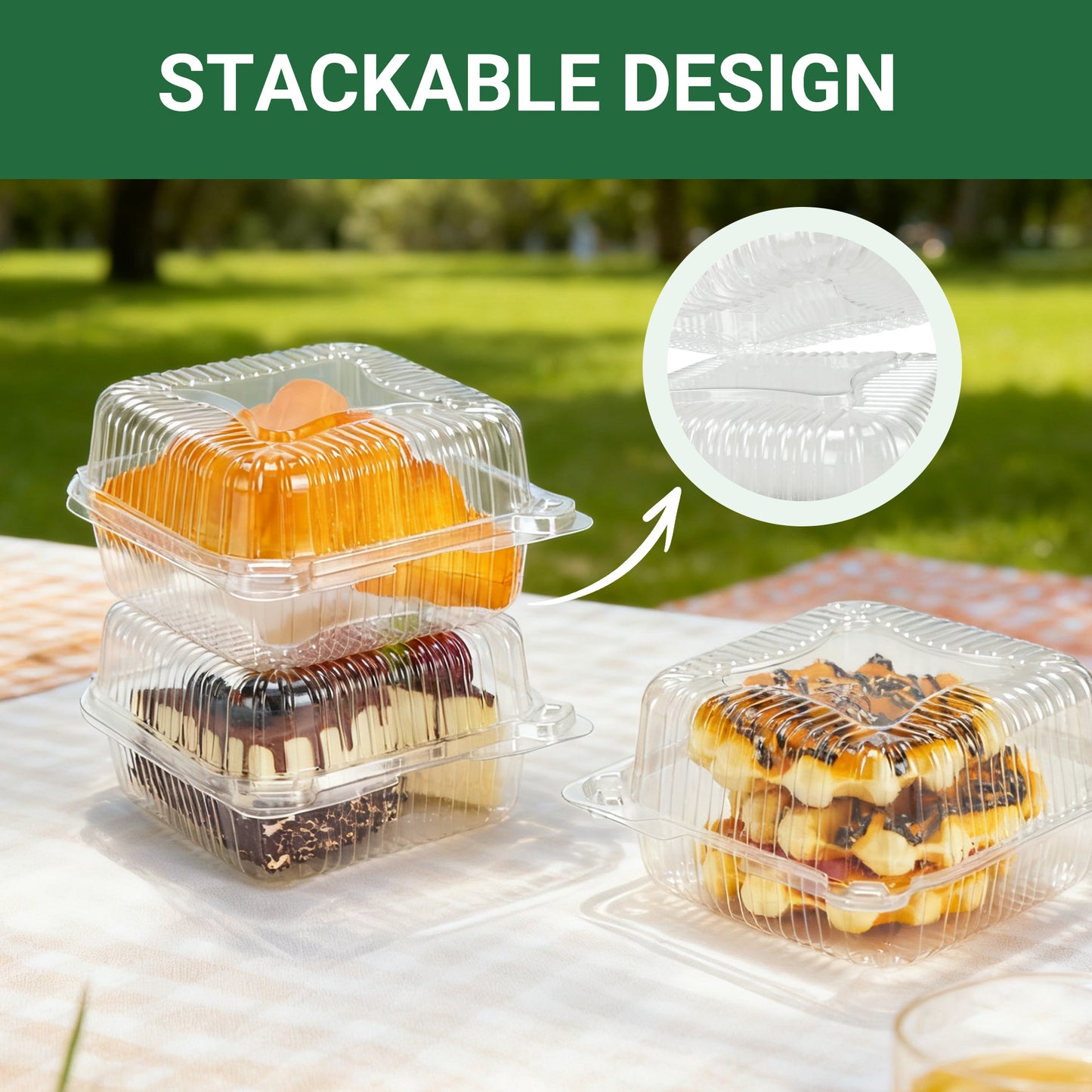 LotFancy Clear Plastic Take Out Containers with Lids, Thick Treat Boxes, 50 Count, 6.1 x 5.5 x 3in
