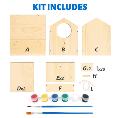 LotFancy Bird House Kit, DIY Wooden Birdhouse Kits, Bulk Arts and Crafts Painting Kits for Kids and Adults to Build and Paint, Including Paints & Brushes