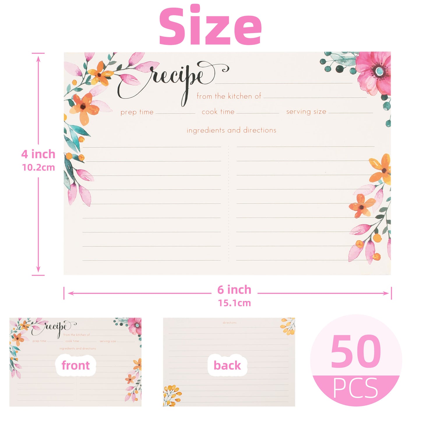 LotFancy 60 Count Recipe Cards, 4x6 in, Double Sided, Blank Recipe Cardstock