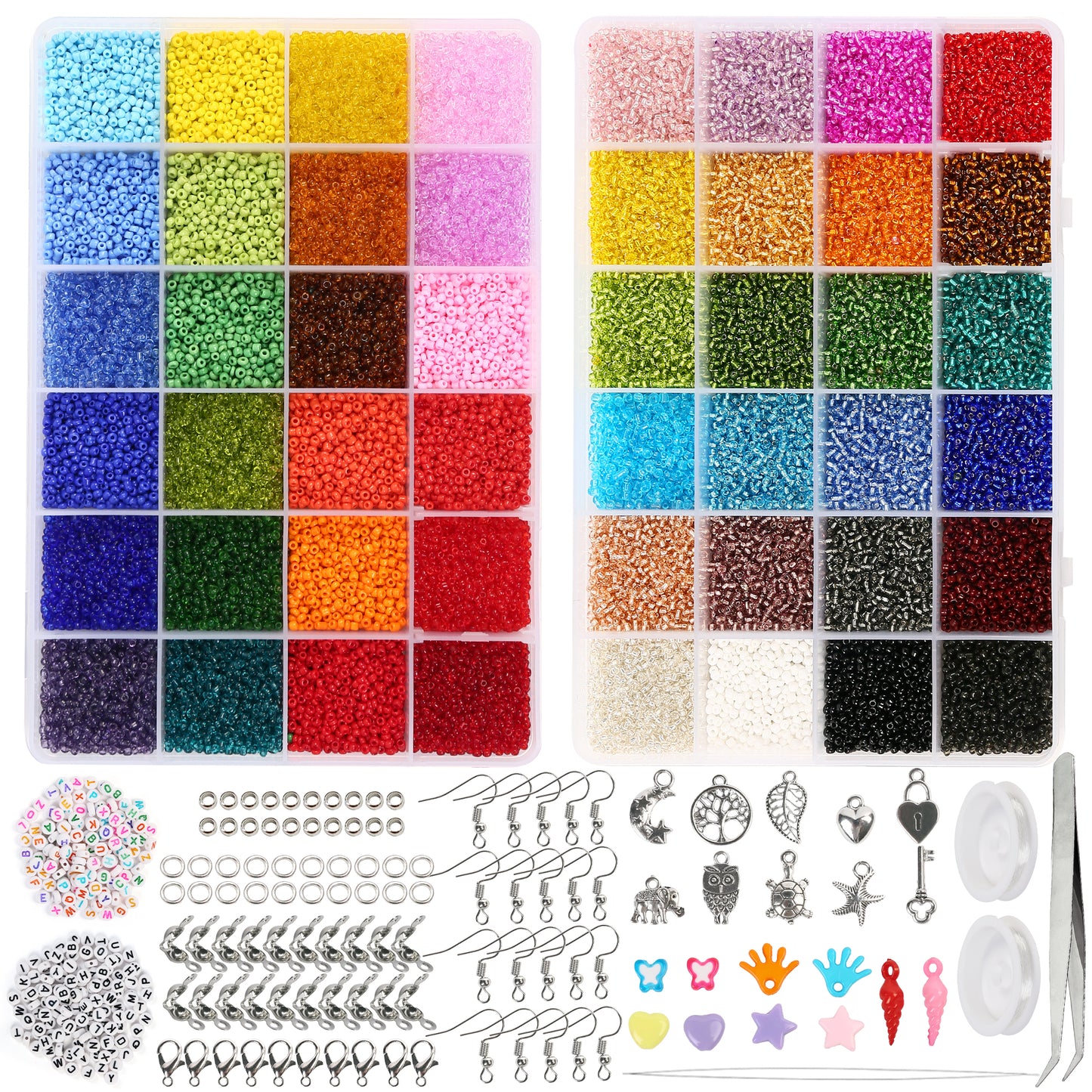 LotFancy 2mm Glass Seed Beads for Jewelry Bracelet Making Kit for Adults Ages 12+, 40000Pc 48 Colors