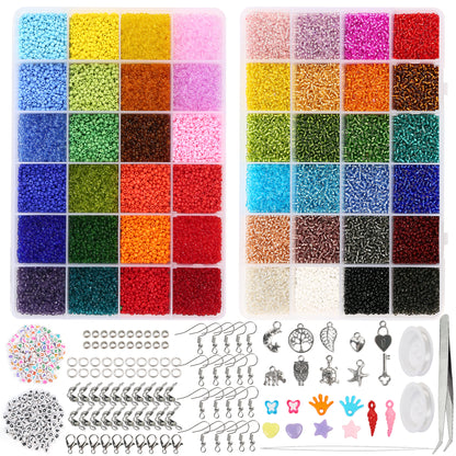 LotFancy 2mm Glass Seed Beads for Jewelry Bracelet Making Kit for Adults Ages 12+, 40000Pc 48 Colors