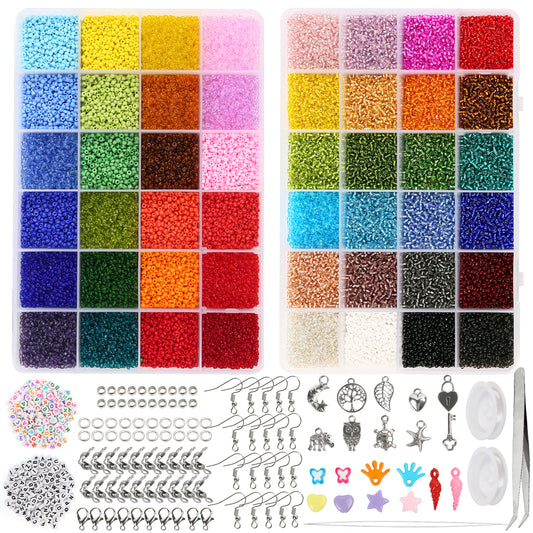 LotFancy 2mm Glass Seed Beads for Jewelry Bracelet Making Kit for Adults Ages 12+, 40000Pc 48 Colors