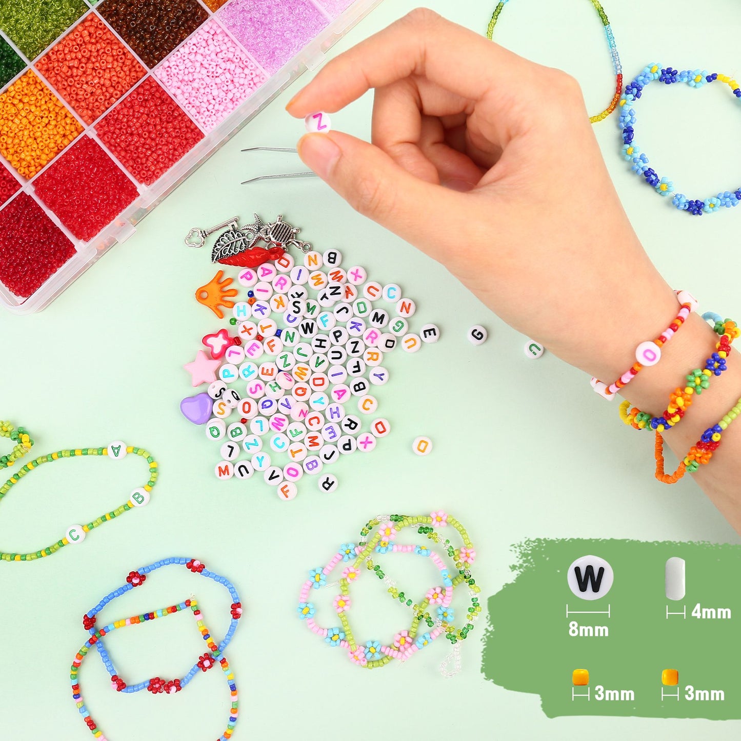 LotFancy 2mm Glass Seed Beads for Jewelry Bracelet Making Kit for Adults Ages 12+, 40000Pc 48 Colors