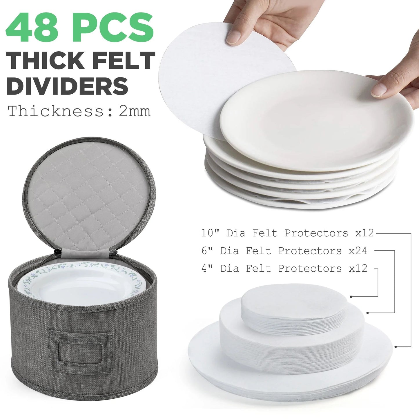 LotFancy 4Pcs China Storage Containers for Plate, Dinnerware, Hard Shell, Quilted Linen, Gray