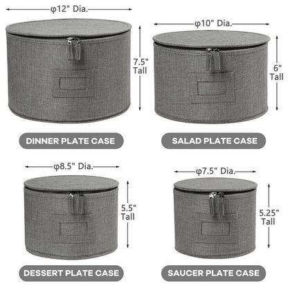 LotFancy 4Pcs China Storage Containers for Plate, Dinnerware, Hard Shell, Quilted Linen, Gray