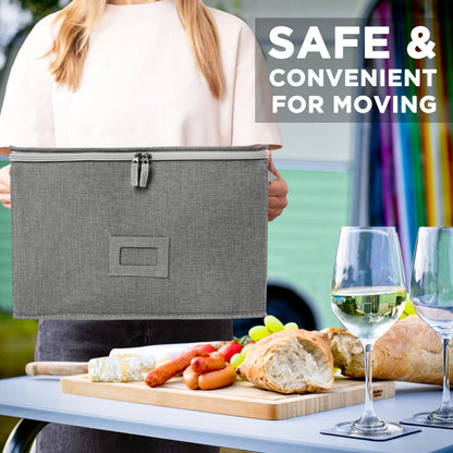 LotFancy Stemware Storage Container, Quilted Linen Stackable Wine Glass Storage Box,Hard Shell,Grey