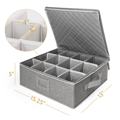 LotFancy Cup and Mug Storage Box with Dividers & Hard Handles,Holds 12 Tea Cups, Gray WMT