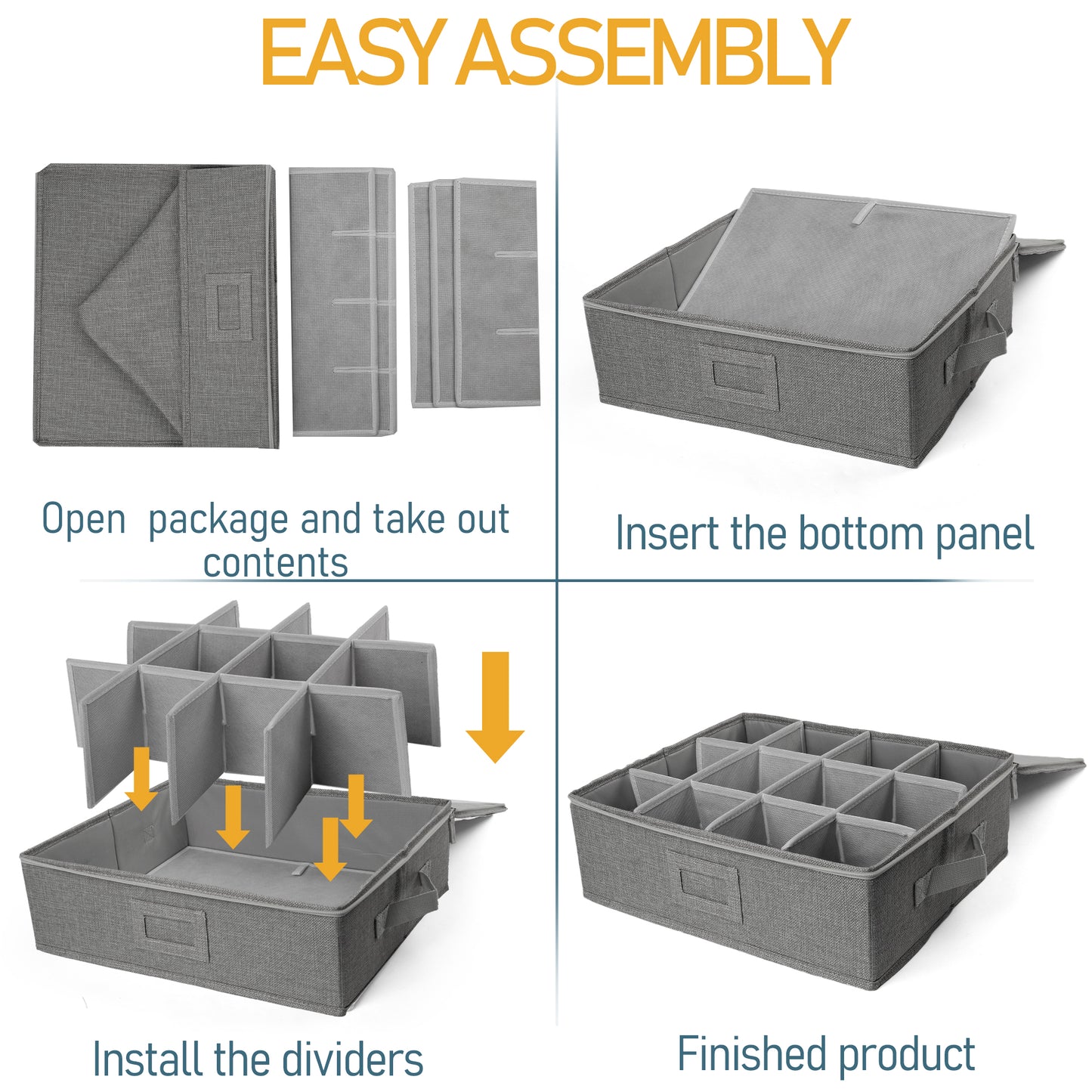 LotFancy Cup and Mug Storage Box with Dividers & Hard Handles,Holds 12 Tea Cups, Gray WMT