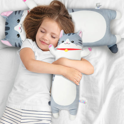 BenBen Long Cat Plush Pillow, Cat Stuffed Animal Body Pillow for Kids, 20 in, Grey