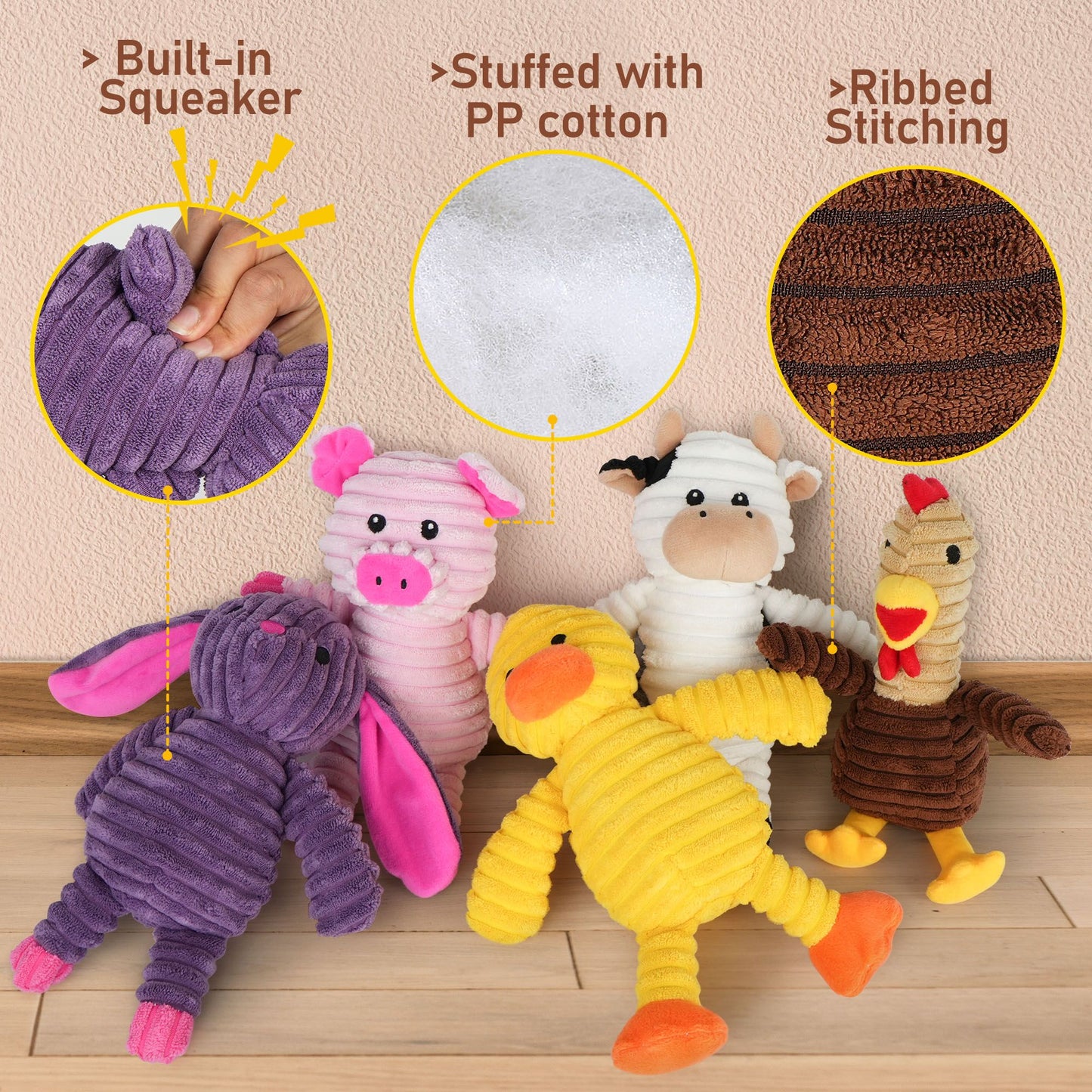 Prime Pets Dog Toys, 5 Pack, Squeaky Plush Dog Chew Toys Gift for Small Medium Large Dogs, Puppy