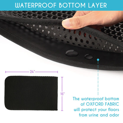 Prime Pets Cat Litter Mat, Double Layer Urine Waterproof Trapper Mat, Non-Slip,24x15 in, Black
