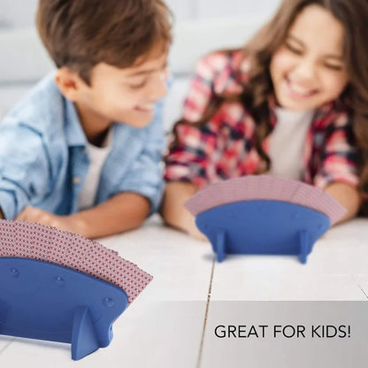 LotFancy 4Pcs Playing Card Holder for Kids Seniors, Plastic, Blue