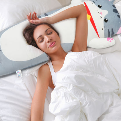 BenBen Grey Cat Soft Pillow, Stuffed Plush Long Throw Sleeping Pillow Toy