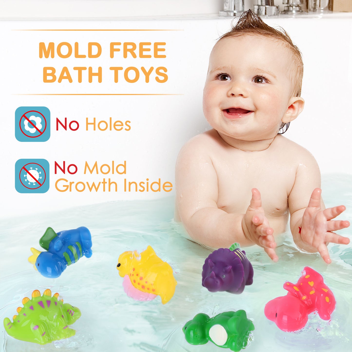 LotFancy 6Pcs Baby Bath Toys for Toddler Infant, No Hole No Mold Kids Dinosaur Bathtub Pool Toys WMT